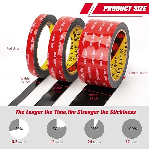 3M Double Sided Tape Heavy Duty 0.5" x 15.4 Ft 5925, 0.025'' Thick - Image 4