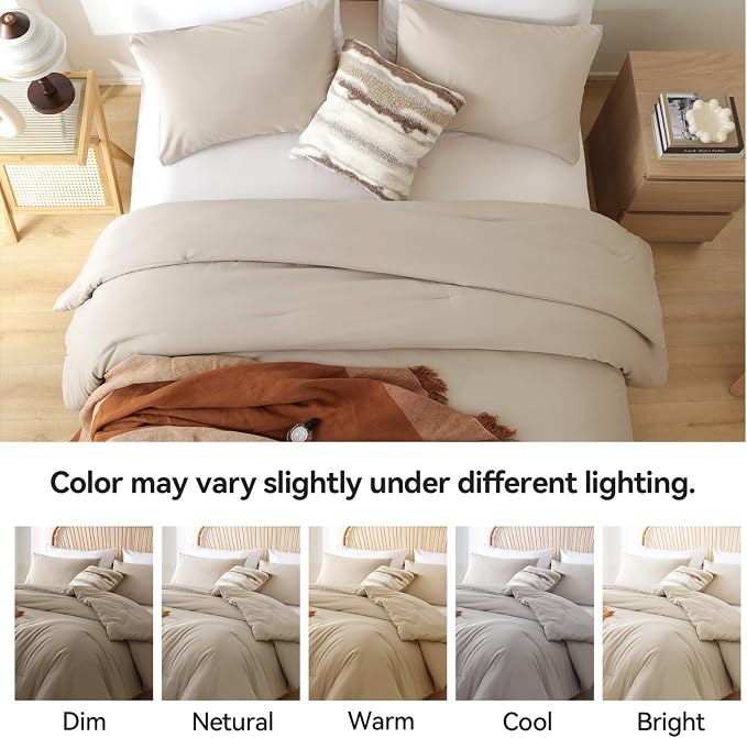 ROSGONIA King Size Comforter Set Light Khaki - Image 3
