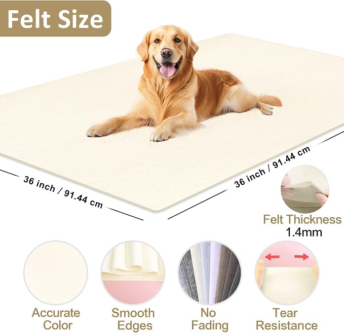 XSEINO Ivory Large Felt Fabric 36" X 36 ", 1.4 mm Thick Soft Felt Fabric Sheet - Image 2
