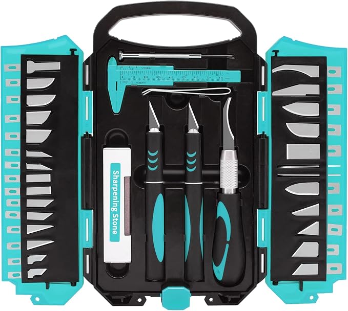 MANUFORE 34pcs Large Exacto Knife Set Craft Precision Knife Set Blue | Comfort by MANUFORE