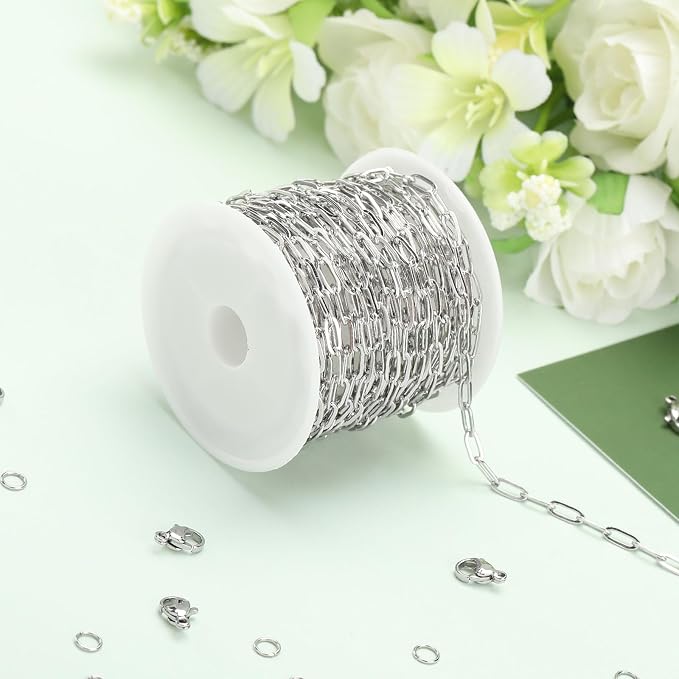 SMYHTGLIF 16.4 Feet Paper Clip Cable Chain Bulk Silver Stainless Steel Jewelry - Image 3