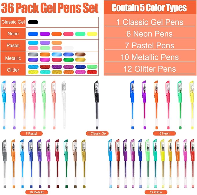 TANMIT 36 Colors Gel Pens Set for Adult Coloring Books - Image 3