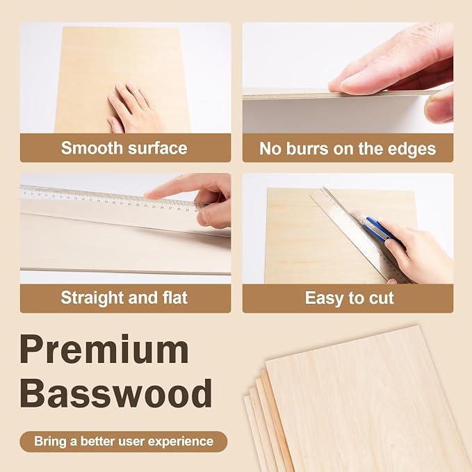 12 Pack Basswood Sheets for Crafts, Wood Burning, Architectural Models - Image 3