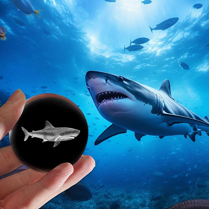 3D Shark Crystal Ball with Stand Lase Engraved Glass Sphere Paperweight Shark - Image 5