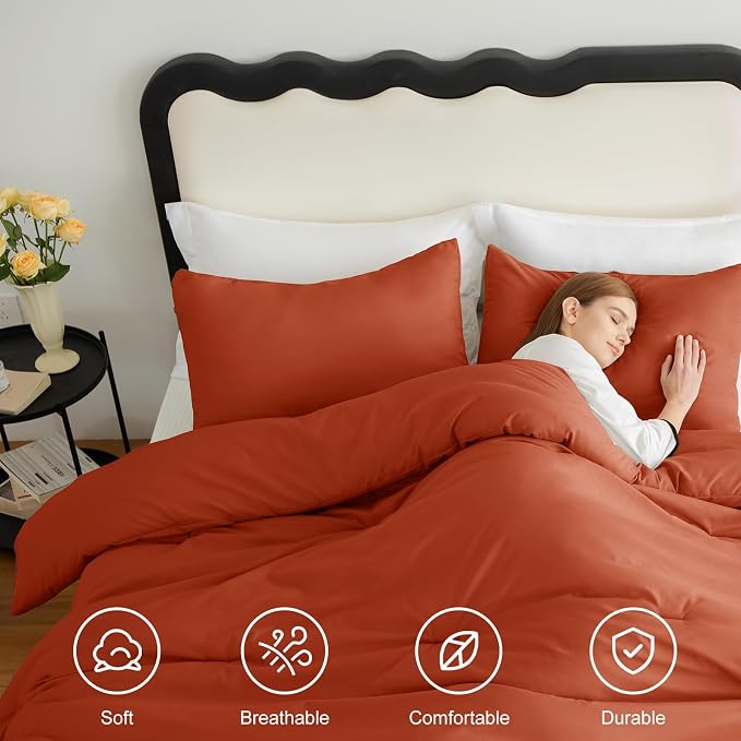 CozyLux Oversized King Comforter Set Terracotta, 3 Pieces 120x98 Solid - Image 5