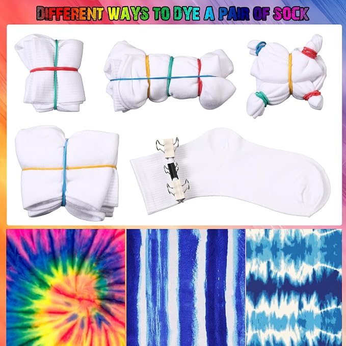 Syhood White Cotton Crew Socks for Tie dye Party Casual Soft Cushion Novelty - Image 4