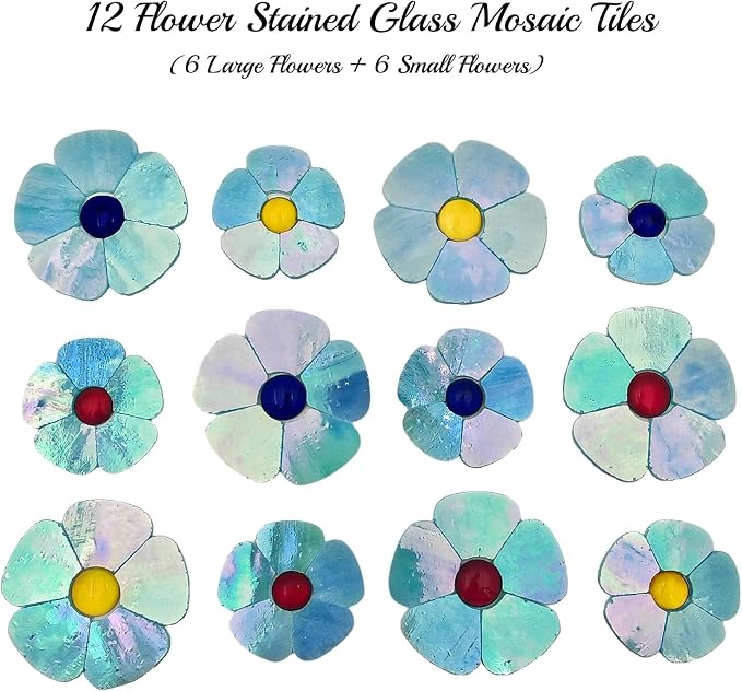 Esweny 12 Flower Stained Glass Mosaic Tiles - Image 3