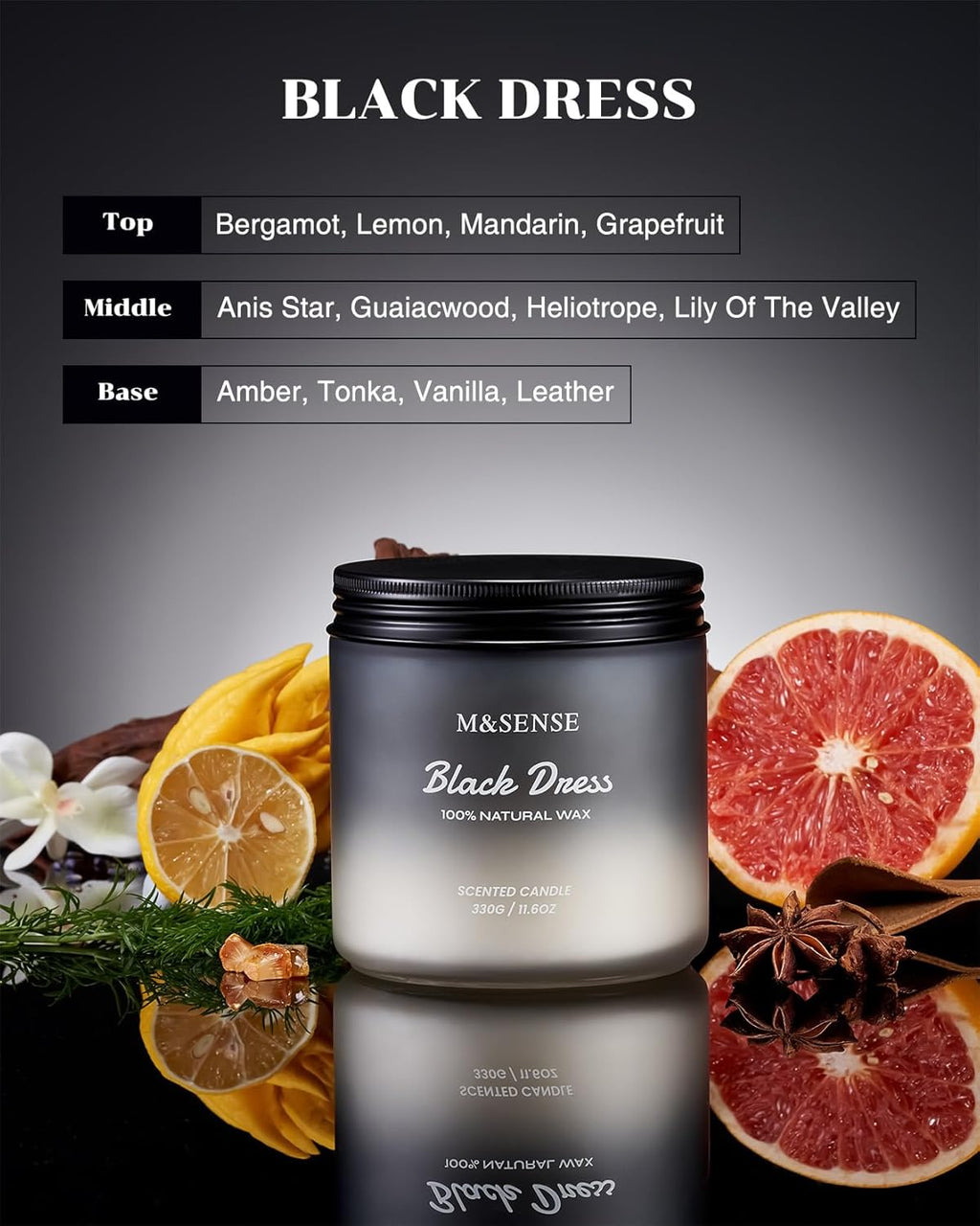 M&SENSE Vanilla Leather Scented Candles for Men, 11.6oz 2 Wick 70 Hours Long Lasting Soy Wax for Home Scented, Highly Scent Black Luxury Candles Home Fragrance Holiday Gifts for Him