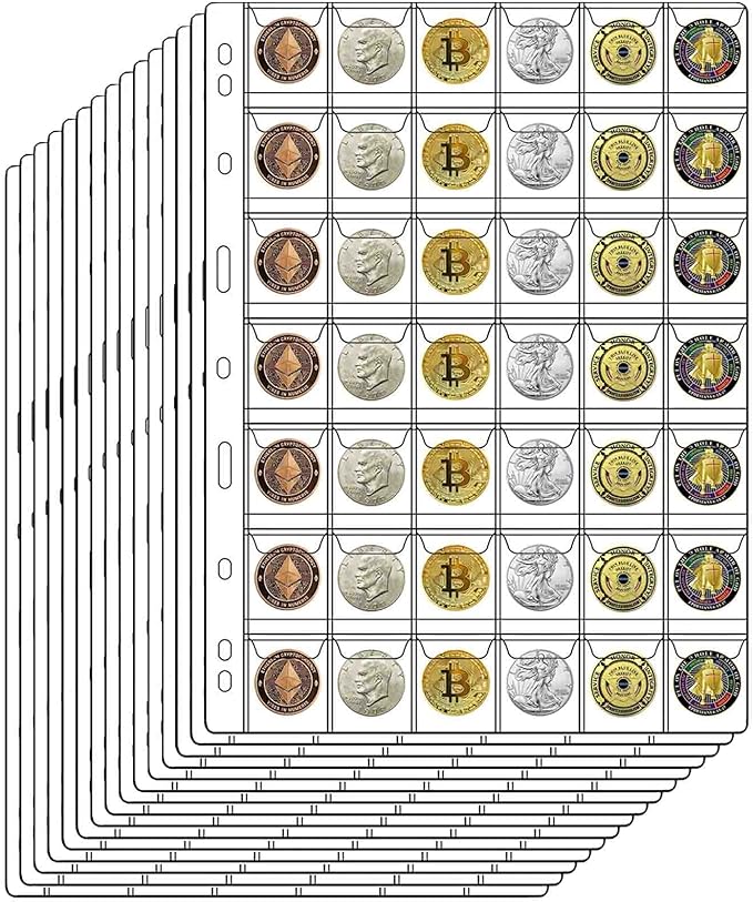 42-Pocket Coin Pages for Collectors, Standard 9-Hole Coin Collection Pages fit by Suremita