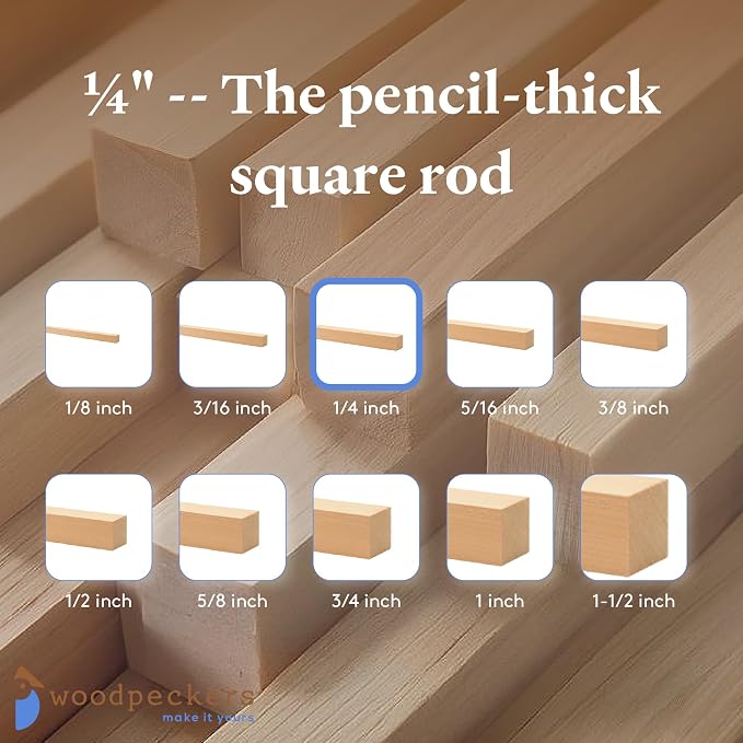 DIY Wooden Square Dowel Rod 1/4-inch x 18 Pack of 25 Hobby Wood Sticks - Image 6