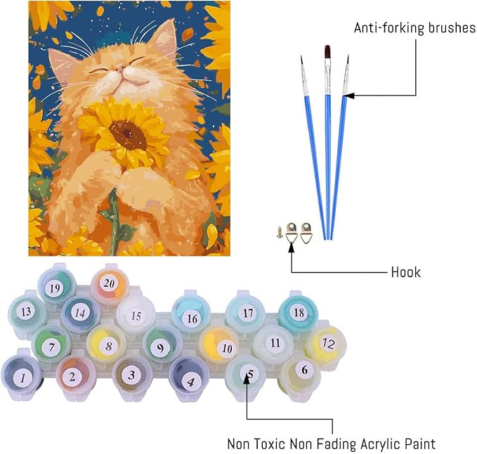 Mrnsiet Paint by Number for Adults Beginners, Cat Easy Paint by Numbers Kits on - Image 5
