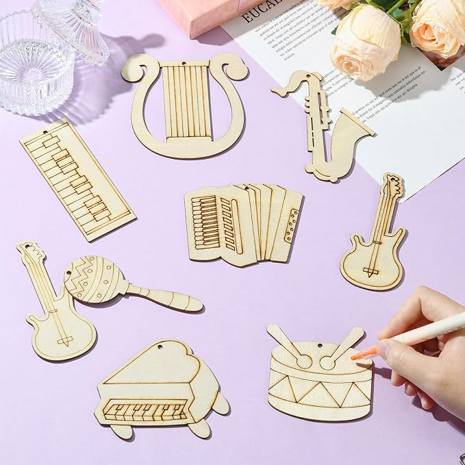 30 pcs Mixed Styles Musical Instrument Theme Unfinished Wooden Cutout Charms - Image 5