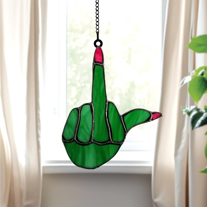 Green Hand Gesture Art Acrylic Suncatcher by Unknown