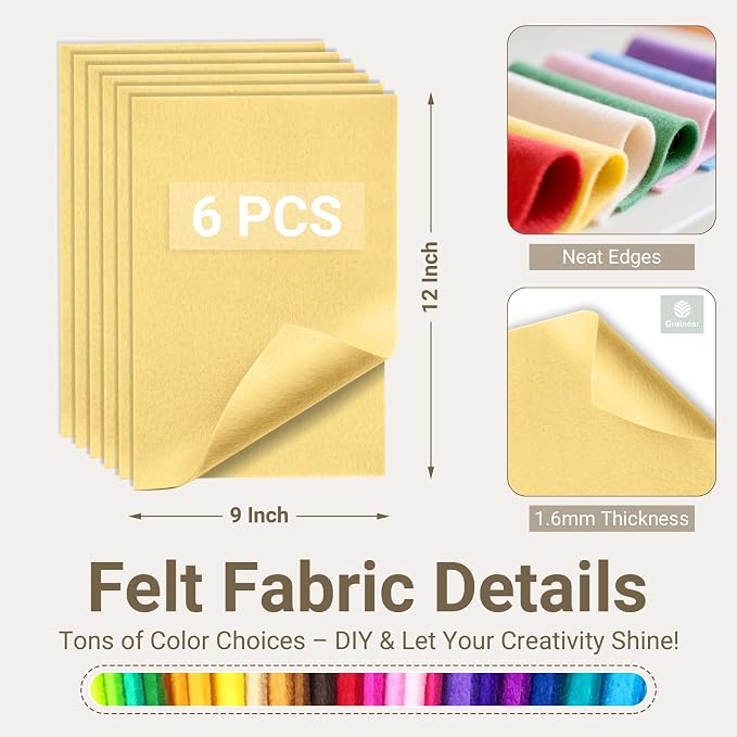 Pastel Yellow Soft Felt Sheets for Crafts, 1.6mm Thick, Kids' Crafts, DIY - Image 2
