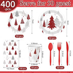 Pickmesh 400 Pcs Christmas Party Supplies Red Silver Xmas Tree Snowflake - Image 2