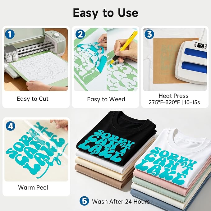 TECKWRAP Heat Transfer Vinyl for T-Shirts 60 Sheets 10"x12" Easy Cut & Weed | - Image 5