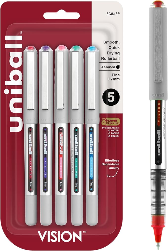 Uni-Ball 60381PP Vision Rollerball Pens, Fine Point, Fashion Colors by uni-ball