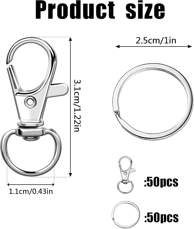 100PCS Swivel Snap Hooks with Key Rings, Lanyard Lobster Claw Clasps - Image 2
