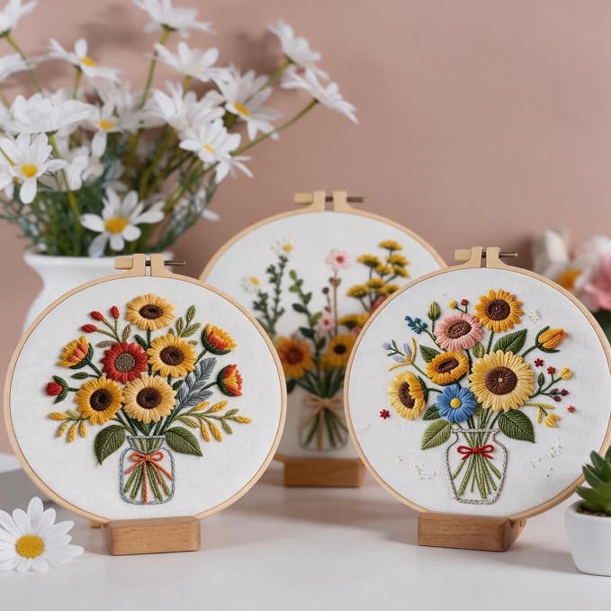 Herdiese Embroidery Kits for Beginners & Adults, 3 Sets Sunflower Patterns | - Image 4