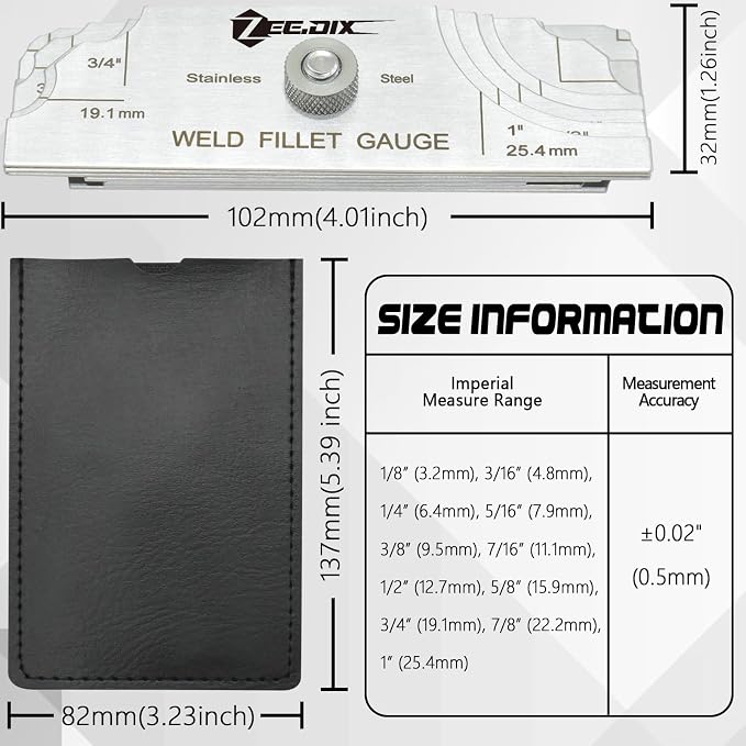 ZeeDix Metal Fillet Weld Gauge Set | Stainless Steel Welding Inspection Gauge - Image 2