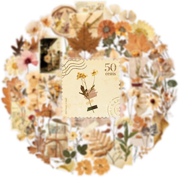 50 Pcs Dried Flower Stickers Aesthetic Autumn PET Transparent Stickers Vintage - Image 6
