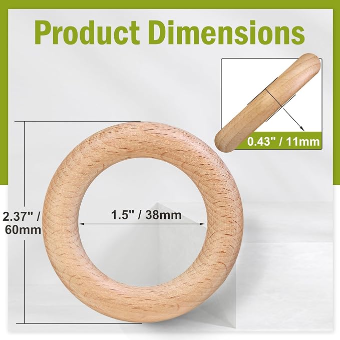 FoDau770 10pcs Natural Beech Wooden Rings, Unfinished Solid Wood Rings Heavy - Image 2