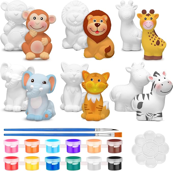 Gemscream 6 Sets Animal Painting Craft Kits Wild Animal Ceramics to Paint by Gemscream