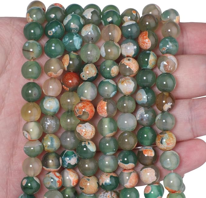 45pcs Round Loose Orange&Green Fire Agate Beads - Image 5