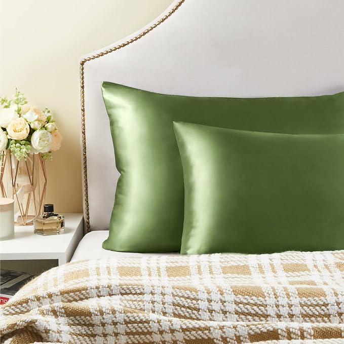 BEDELITE Satin Pillowcase with Zipper, Cedar Green Pillow Cases Queen Size Set - Image 6