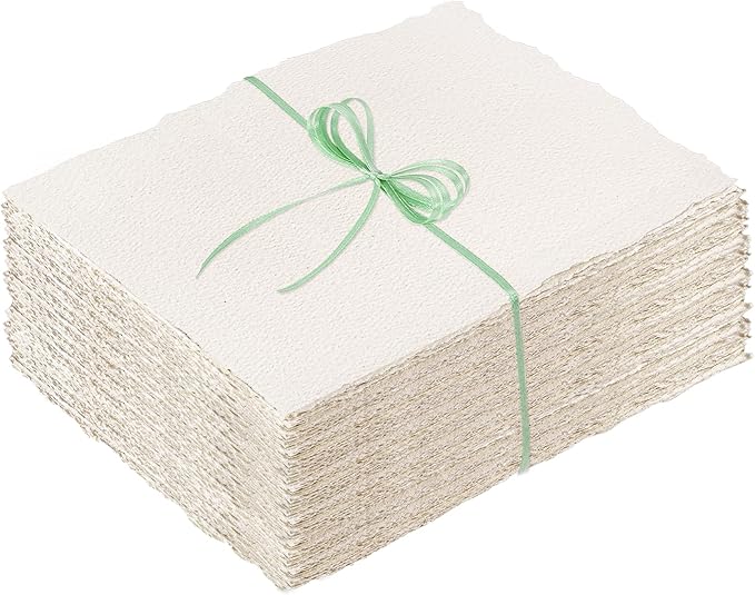 100 Sheets Deckled Edge Paper 4x6 inches, 160 GSM Handmade Paper, by Prudiut