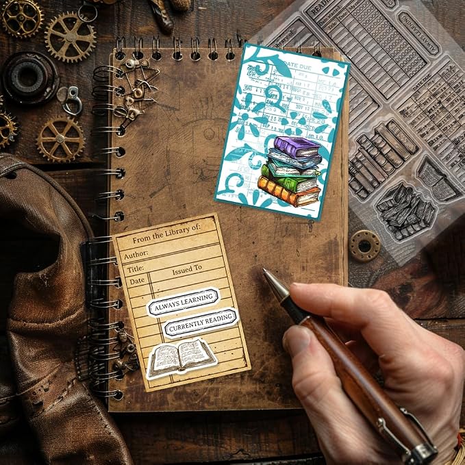 GLOBLELAND Books Clear Stamps Library Card Silicone Clear Stamp Reading List - Image 8