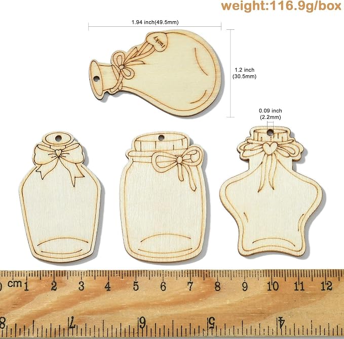LiQunSweet 40 pcs 4 Styles Wishing Bottle Undyed Wood Cutout Charms Star - Image 2