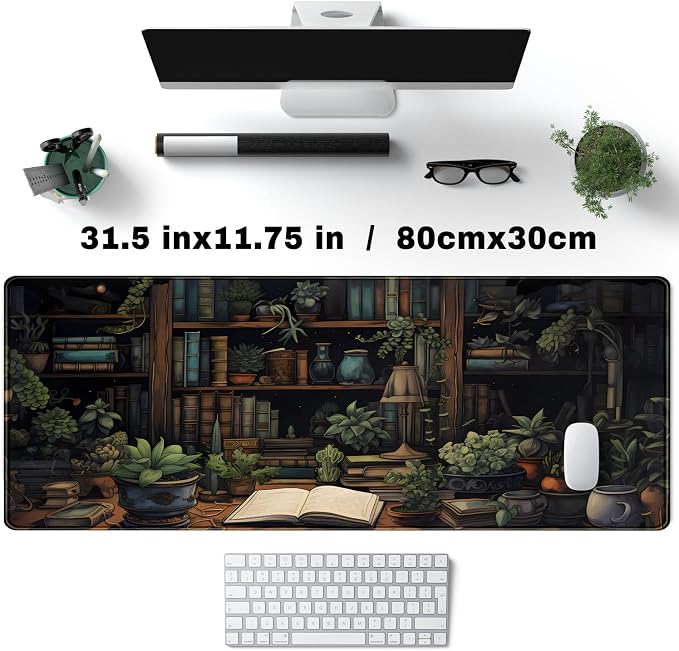 Desk Mat Green Bonsai Library Book Mouse Pad Big Vintage Aesthetic Desk Pad - Image 4