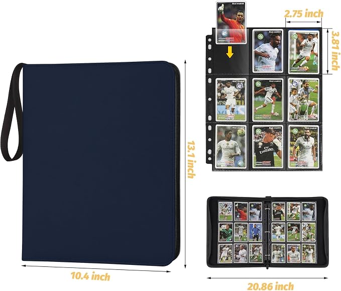 GERMUN 3 Ring 9 Pocket Zipper Card Binder, 720 Double Sided Standard PU Trading - Image 2
