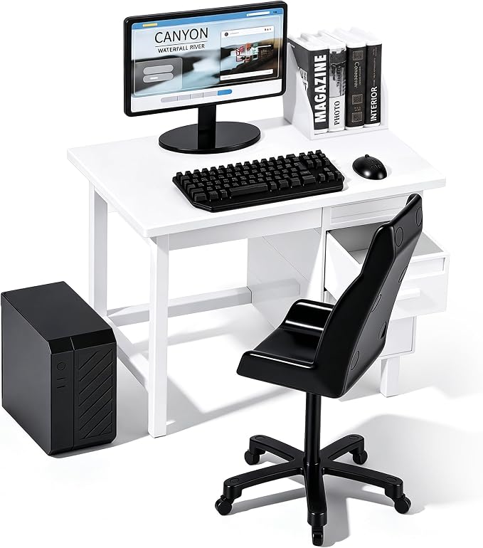 1:12 Scale Miniature Computer Desk & Chair Set – Dollhouse Office Furniture by Unknown