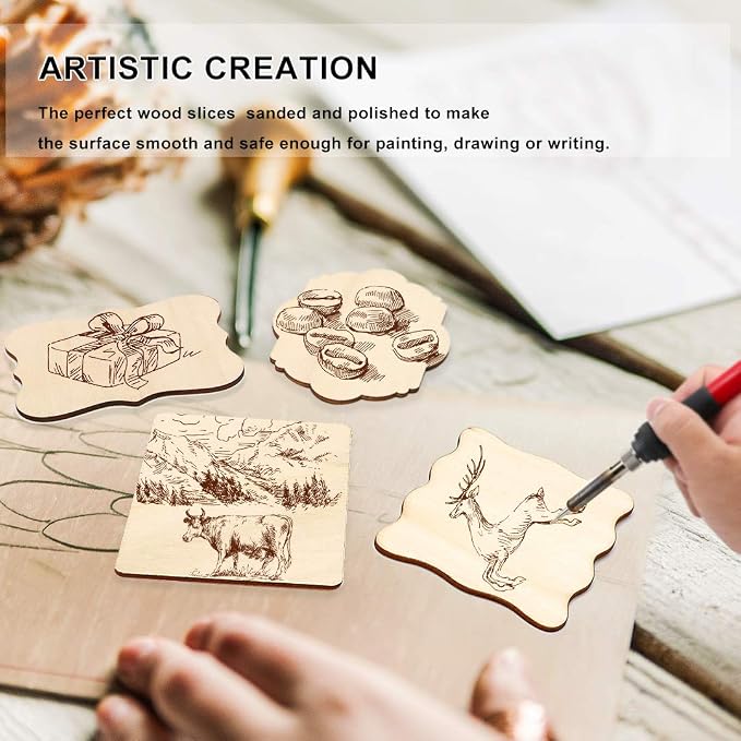 Unfinished Wood Ornaments, PETUOL DIY 32pcs 4x3in Creative Irregular Blank Wood - Image 5