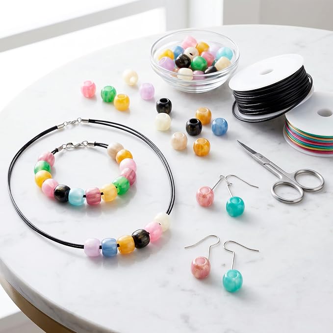 Pndeyo 55pcs Round Resin Beads for Crafts, Large Hole Hair Beads for Jewelry - Image 7