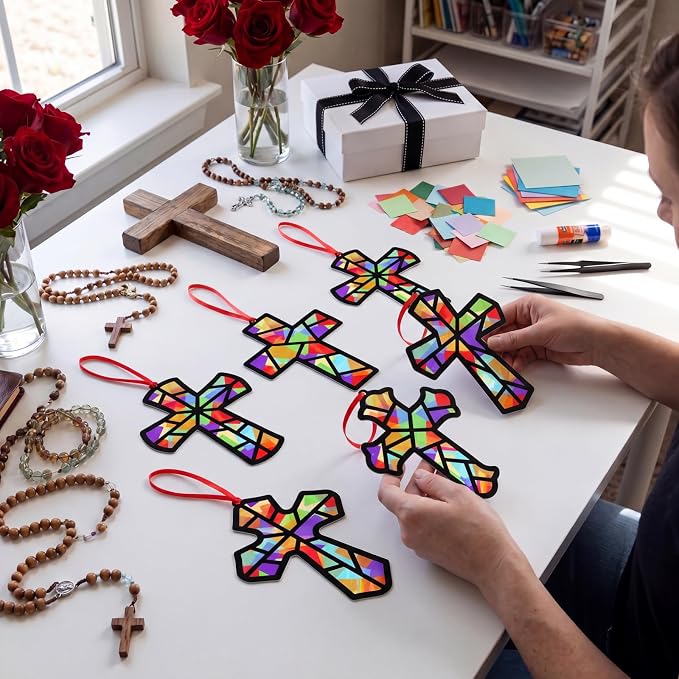 Renbuzhu 48PCS Sunday School VBS Crafts Bulk: Paper Cross Nativity Suncatchers - Image 7
