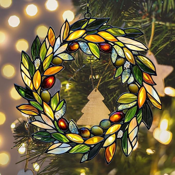 Mistletoe Wreath Acrylic Suncatcher Stained Glass Effect Window Car Hanging - Image 6
