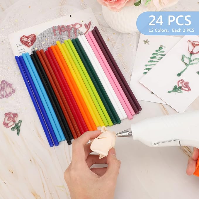 24PCS Mini Size 0.27" Dia x 8" Long Color Hot Melt Glue Sticks, All Temperature - Image 7