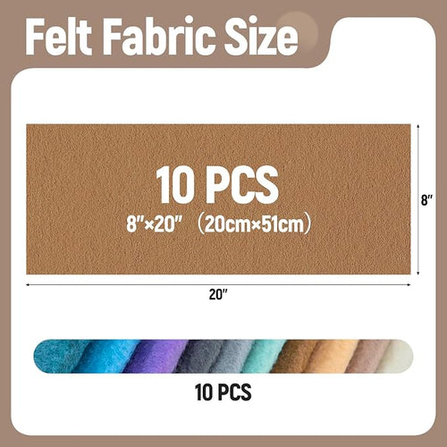 10 Sheets Felt Fabric for Crafts, 8x20 Inch 1.4mm Thick | Assorted Colors DIY - Image 2