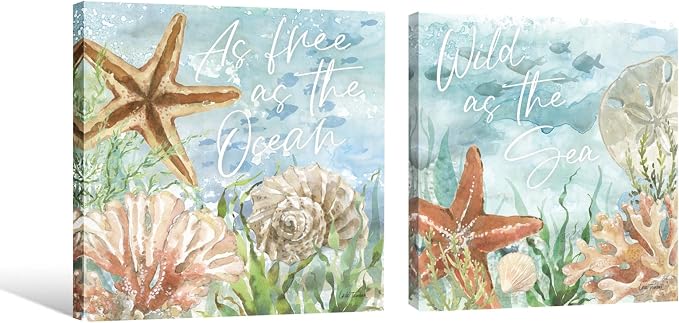 Ocean Wall Decor Seashell Starfish Coral Canvas Print Underwater Sea Creatures - Image 3