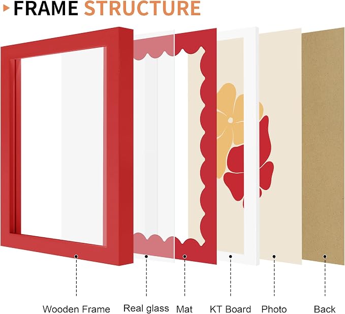 6x8 Picture Frame with Wavy Mat, Wooden Real Glass 6 x 8 Photo Frame - Image 5