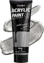 JusArt Metallic Silver Acrylic Paint, 8.45oz/250ml Large Tube, Heavy Body Rich by JusArt%7CCreativeArtSupplies