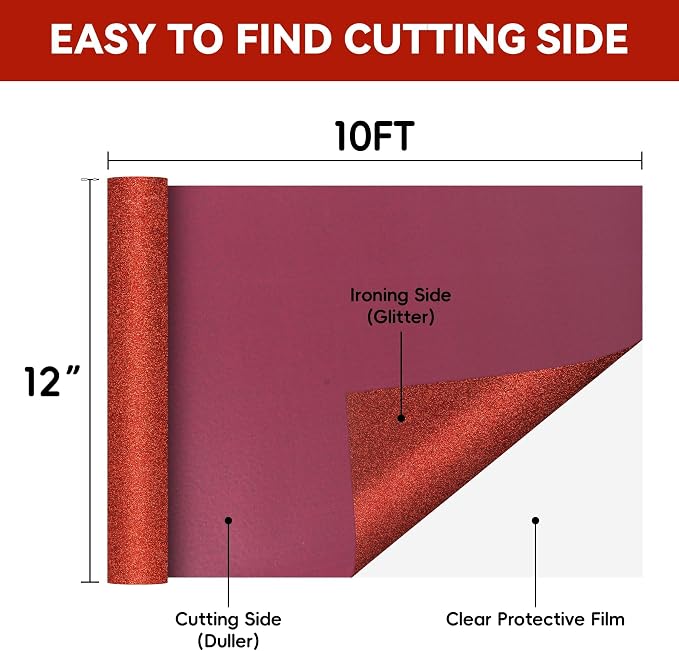 Aoder Red Glitter HTV Heat Transfer Vinyl - Image 2