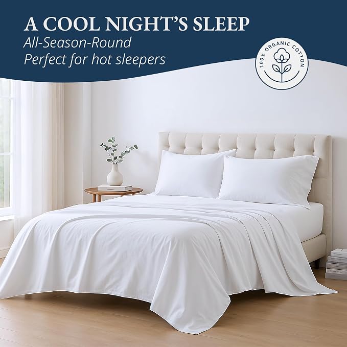 Lane Linen 100% Organic Cotton Twin Size Flat Sheet Only - Image 4