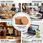 Tebery 20 Pack Round Lip Cork Coasters, 3.9 Inch Absorbent Drink Coaster - Image 6