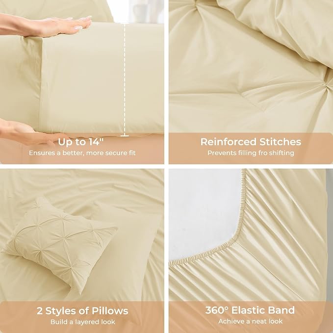 Sasttie Full Size Comforter Set, 7-Piece Bed in a Bag, Pintuck Bedding Set - Image 5