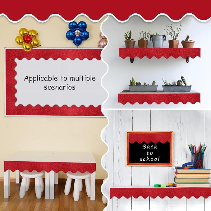 70Ft Shine Red Bulletin Board Border，Scalloped Poster Boards Decorations Trim - Image 4