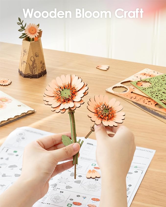 rowood 3D Puzzles for Adults, Mother's Day DIY Wooden Flower Building Set Craft - Image 6